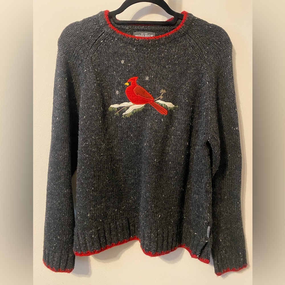 Vintage Woolrich Cardinal Gray Red Winter Snow Holiday Women’s Sweater size M